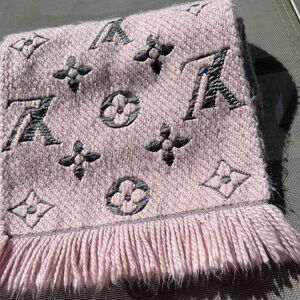 Louis Vuitton Pink & Black Monogram Knit Scarf with Metallic Detail